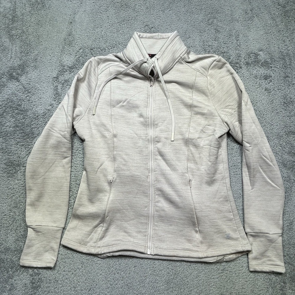 Spyder Active Jacket Womens XL Beige Full Zip Stretch Zip Pockets Activewear EUC